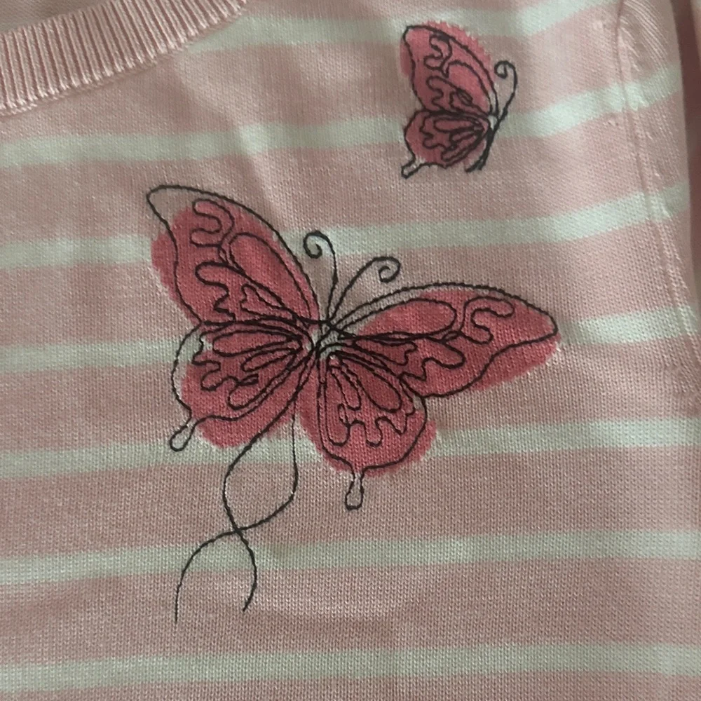 Talbots Pink and White Striped Sweater - Picture 2 of 4